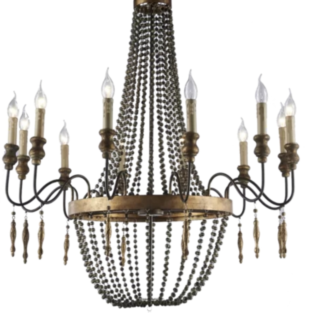 12-Light Metal and Wooden Chandelier